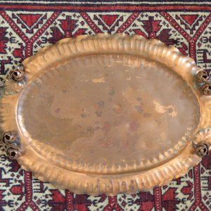 VINTAGE GREGORIAN Hand made COPPER serving tray with handles Made in USA